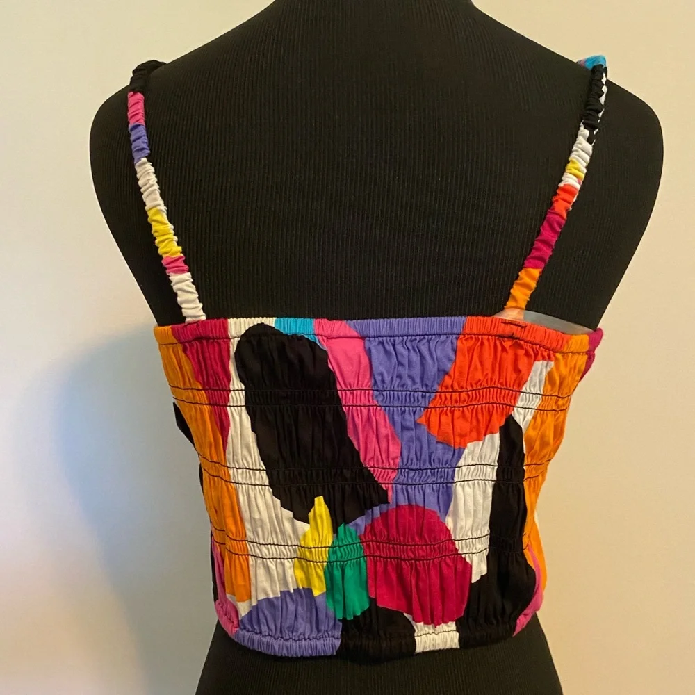 A New Day Multicolored Cotton Smocked Cropped Top Size L NEW